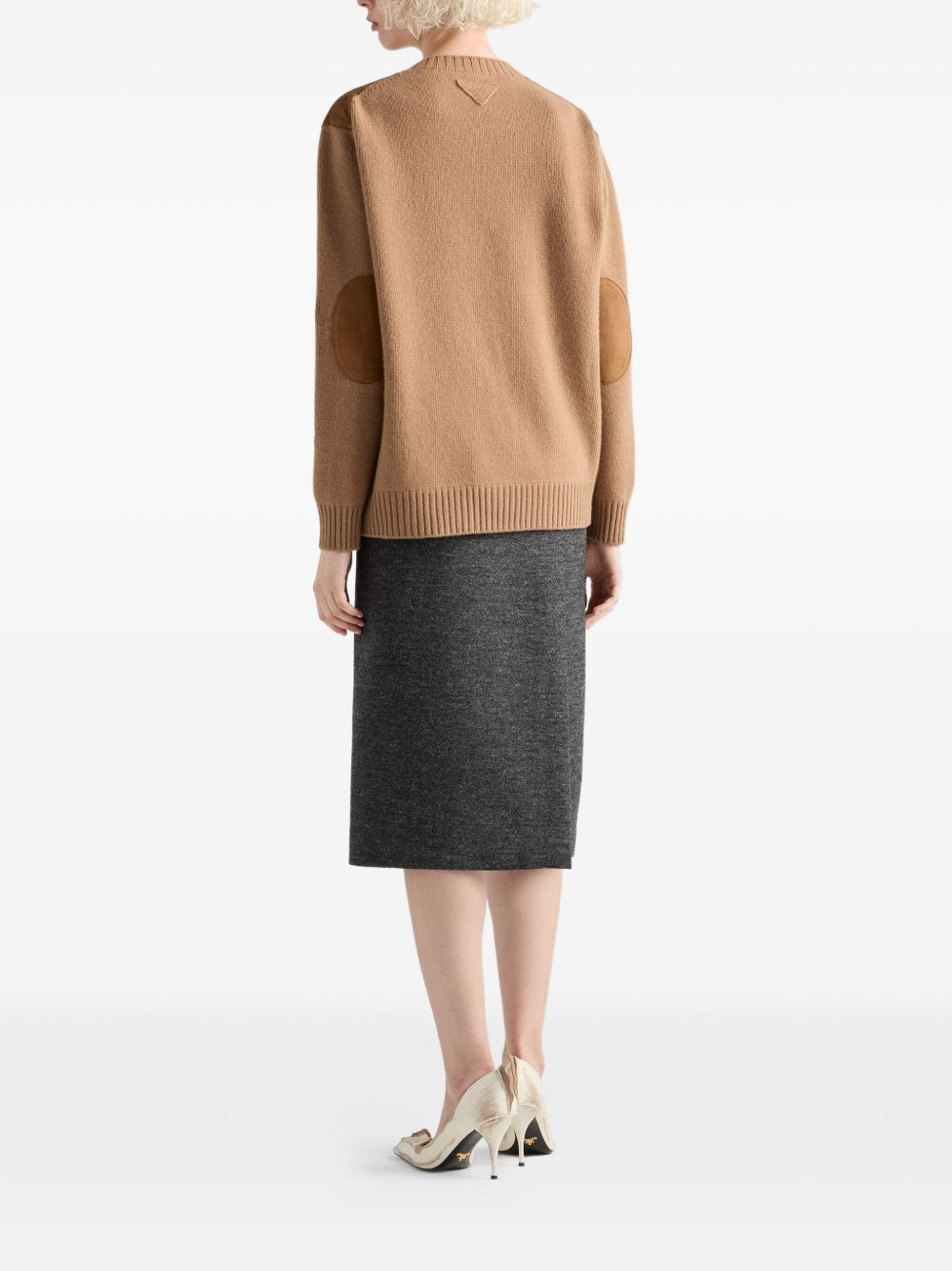 suede-panel V-neck sweater - 3