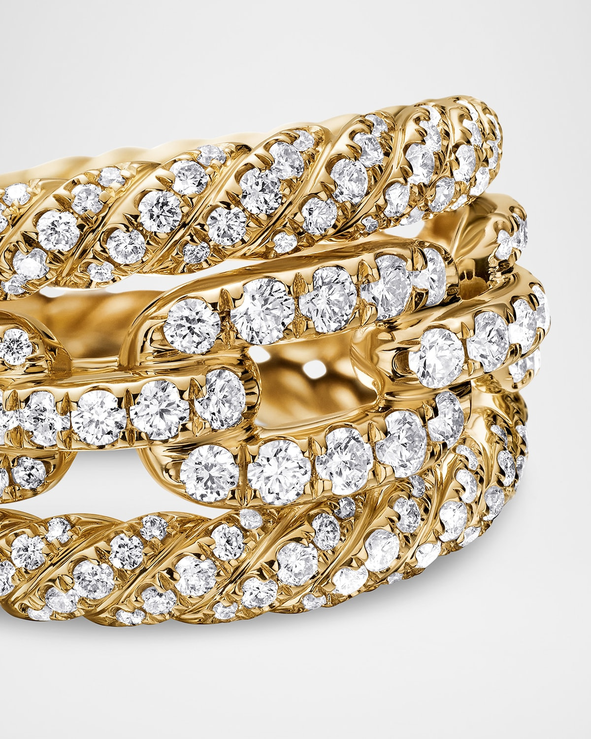 3-Row Full Pave Stax Ring with Diamonds and 18k Yellow Gold - 4