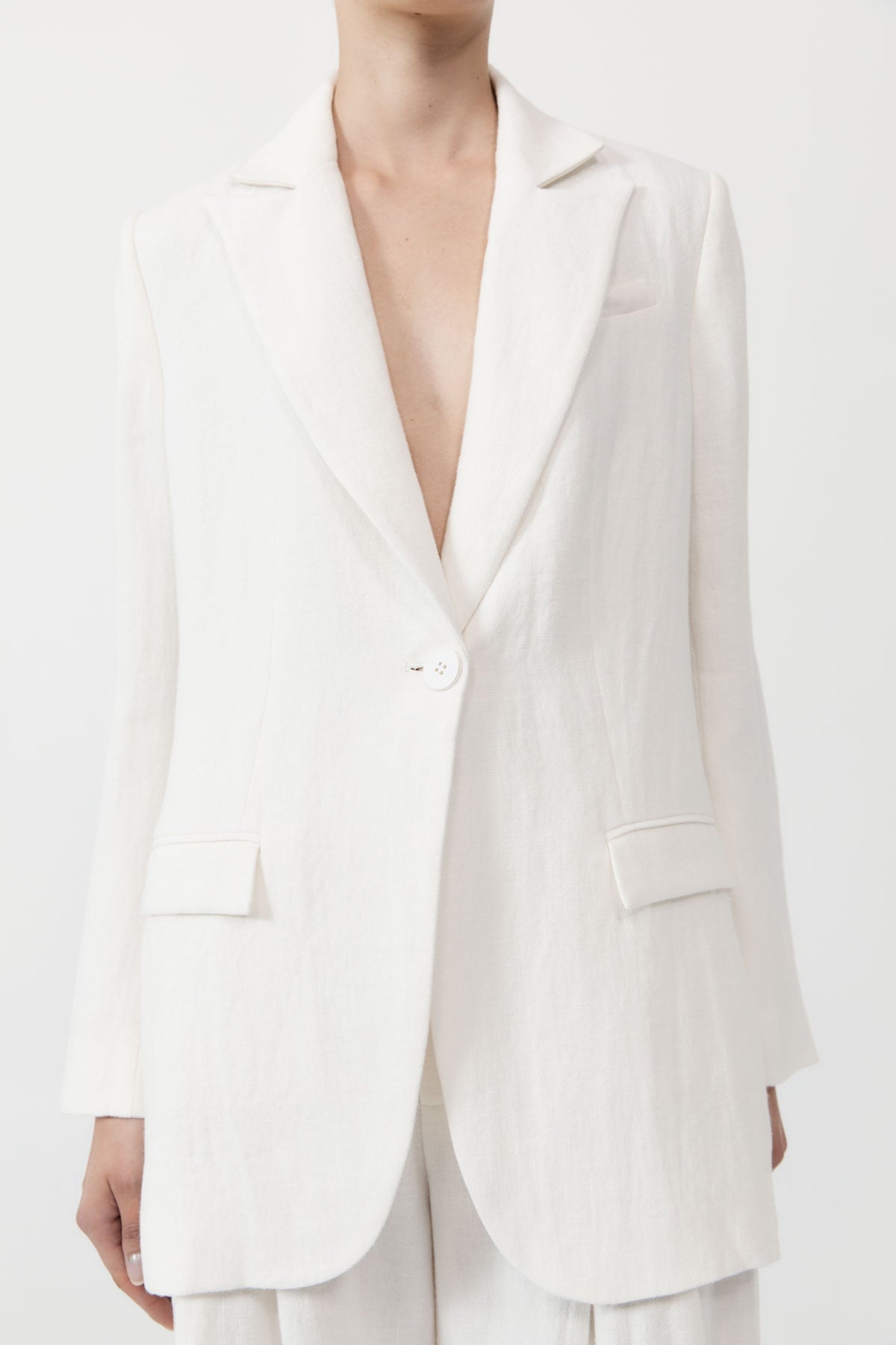 Tailored Linen Blazer - Ivory - 3