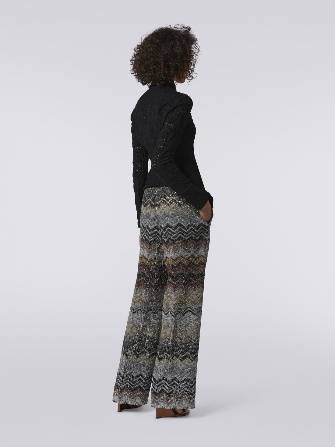 Straight trousers in viscose blend chevron with sequins - 4