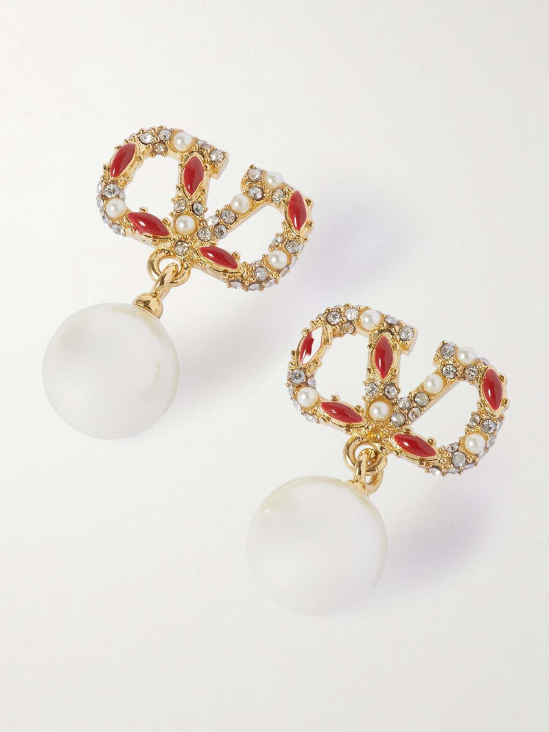 VLOGO gold-tone, enamel, crystal and faux pearl earrings. 4