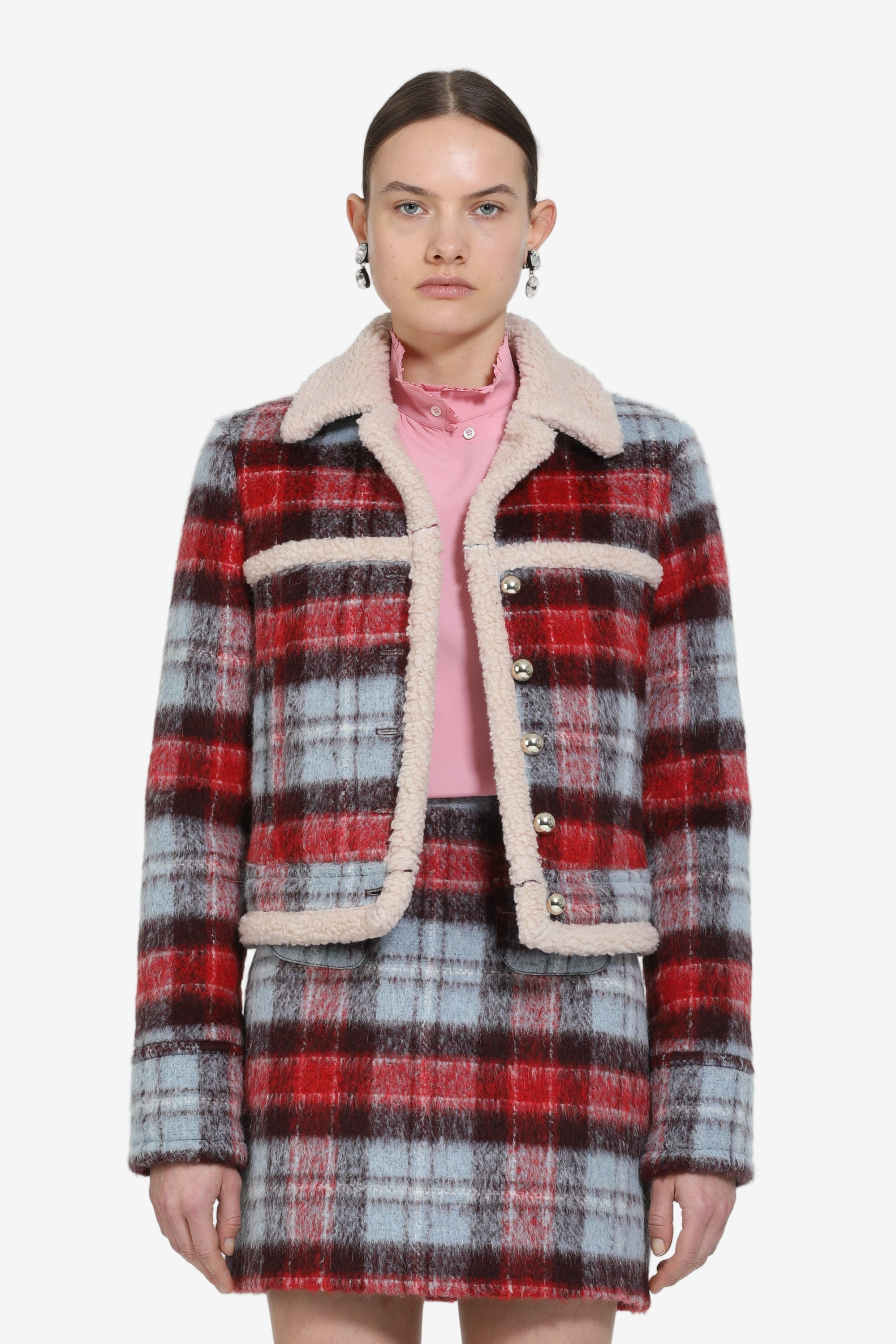 CHECKED JACKET WITH ECO-SHEARLING TRIM - 4