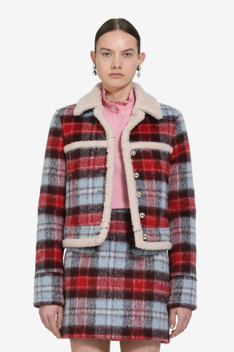 CHECKED JACKET WITH ECO-SHEARLING TRIM 4