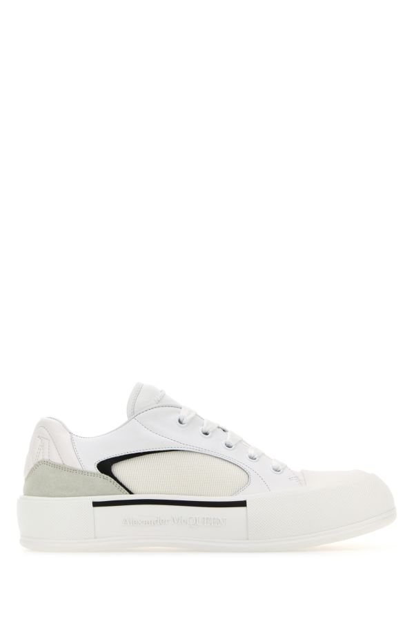White canvas and leather Plimsoll sneakers - 1
