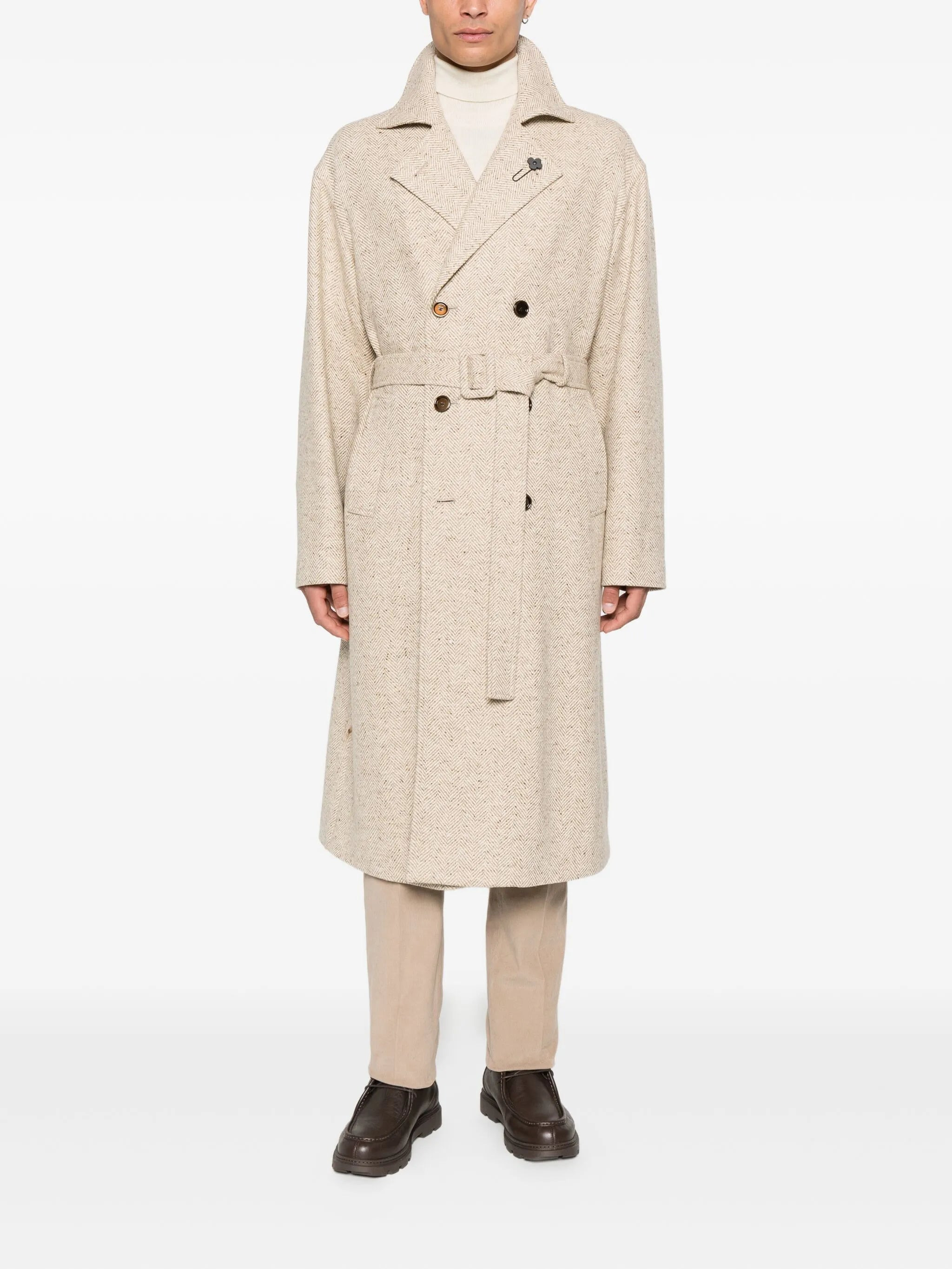 Lardini Herringbone Belted Coat - 4