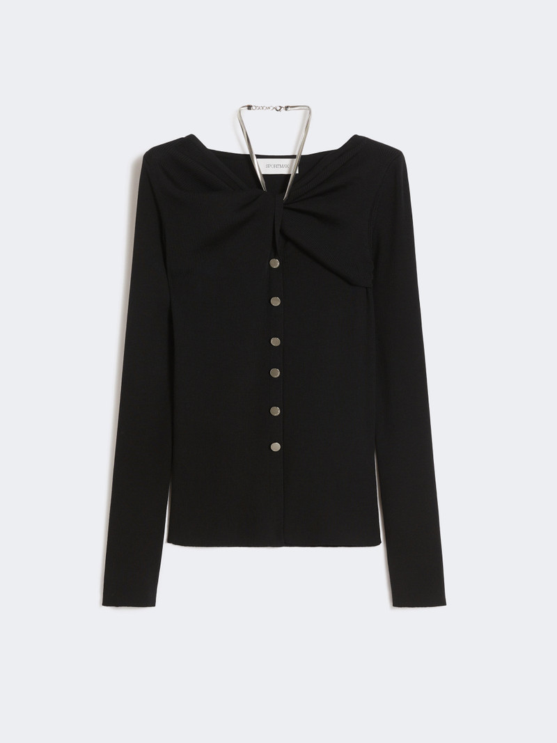TROFEO Wool cardigan with chain - BLACK 1