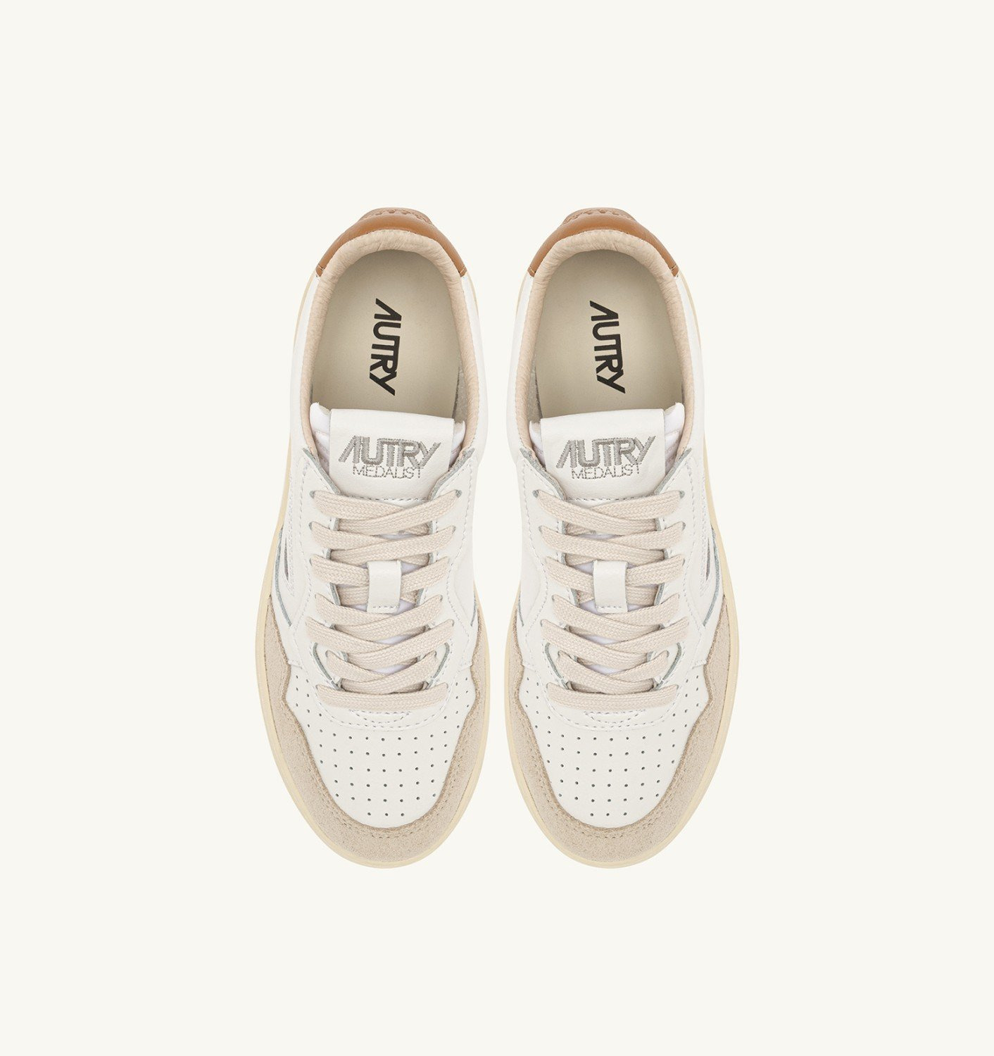 MEDALIST LOW SNEAKERS IN WHITE AND BROWN SUGAR SUEDE AND LEATHER - 5