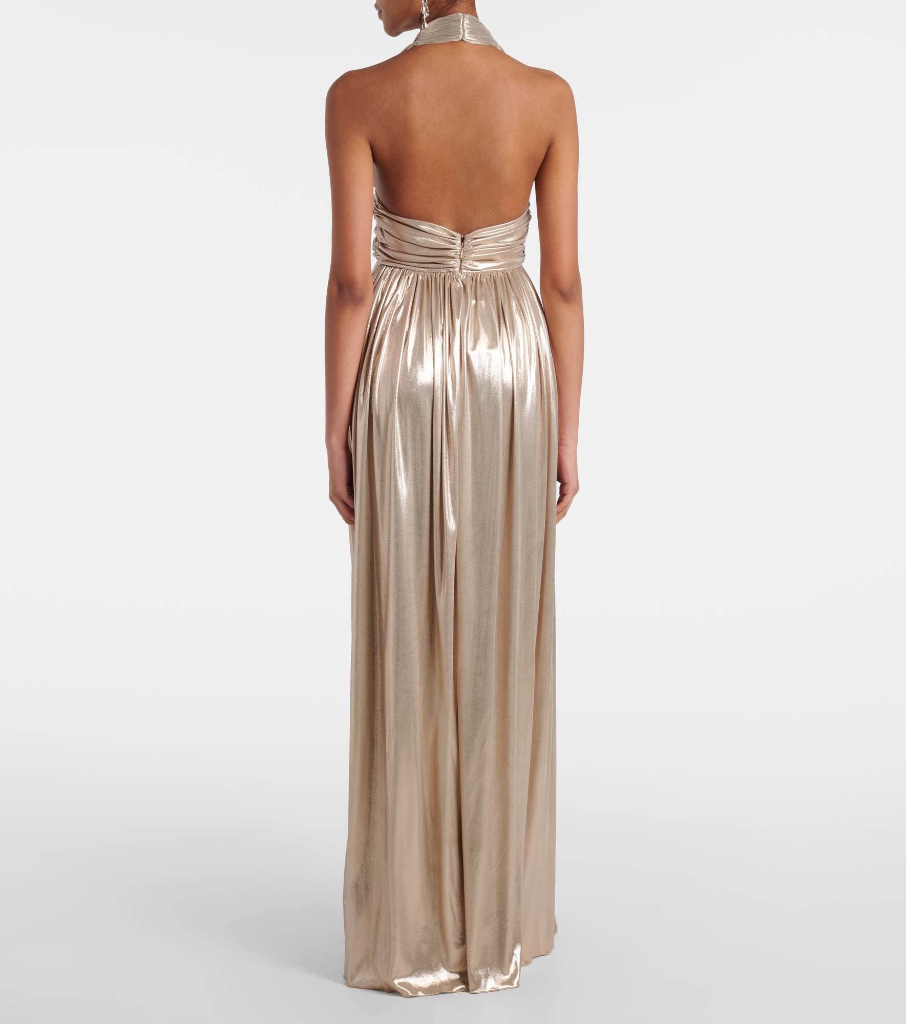 Halterneck open-back lamé jersey gown - 3