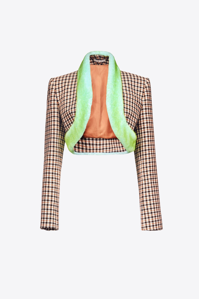 FAUX FUR TRIM CROPPED BLAZER - 1