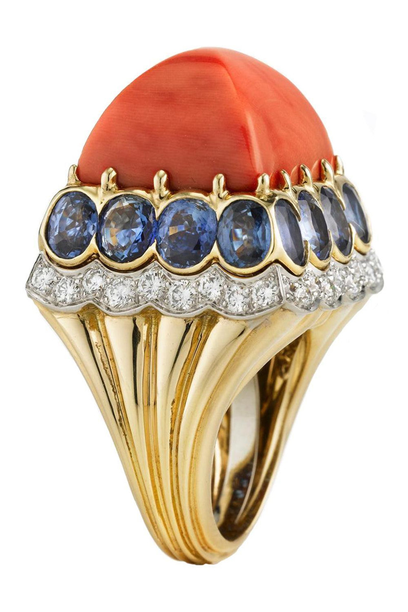 Coral Sapphire Sugarloaf Ring 1