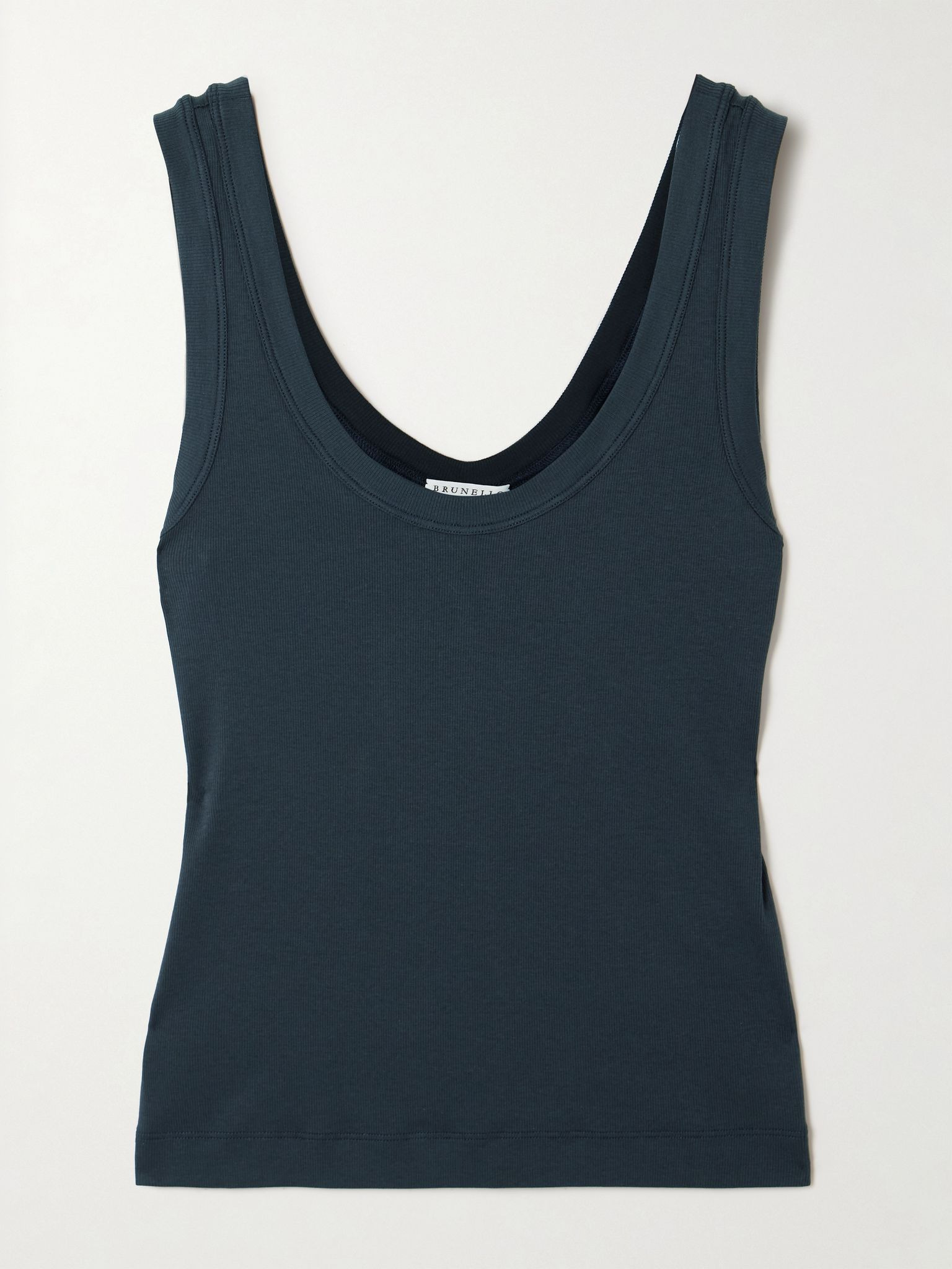 Ribbed cotton-blend jersey tank Navy - 1