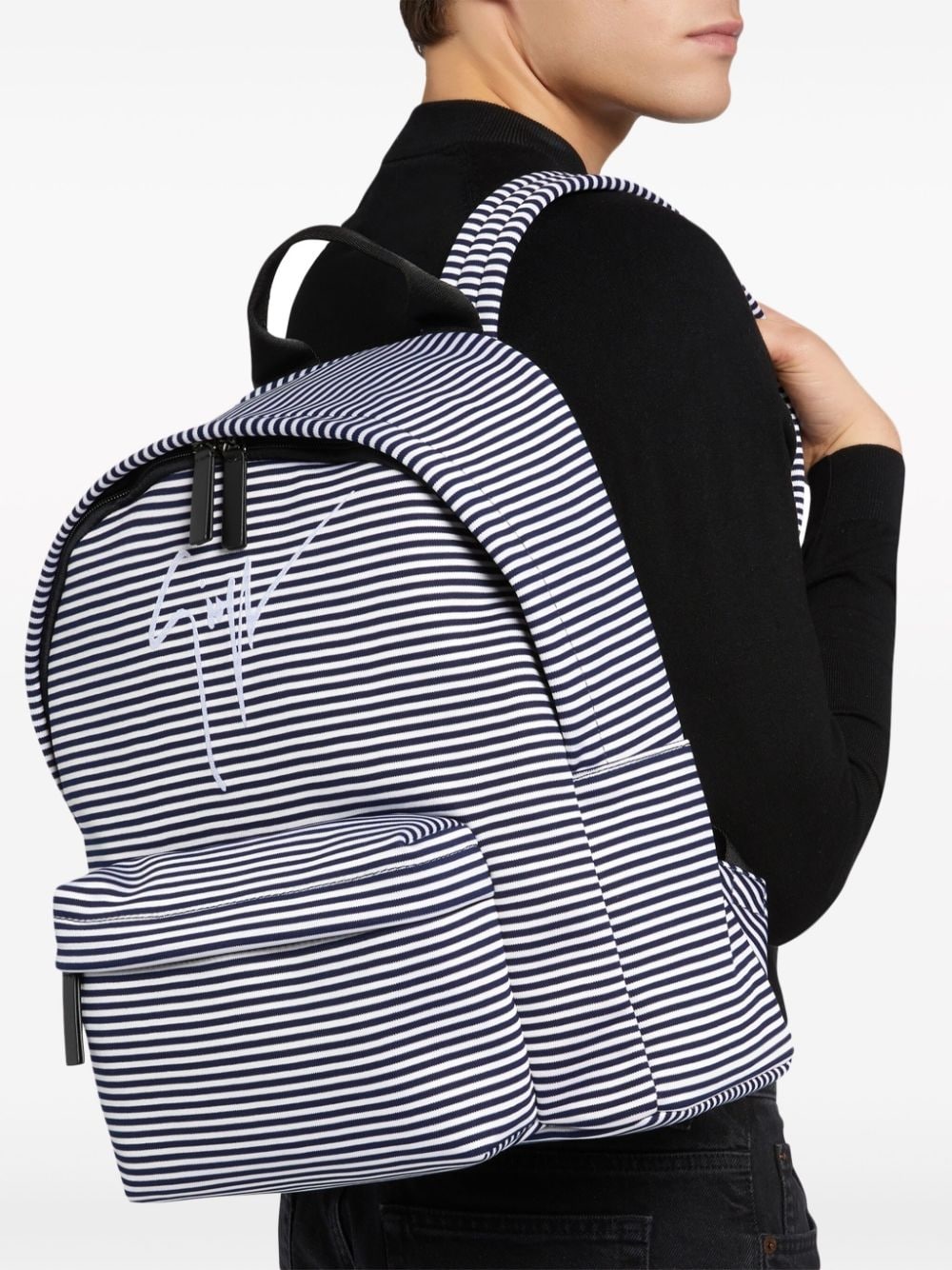 logo-embroidered striped backpack - 2