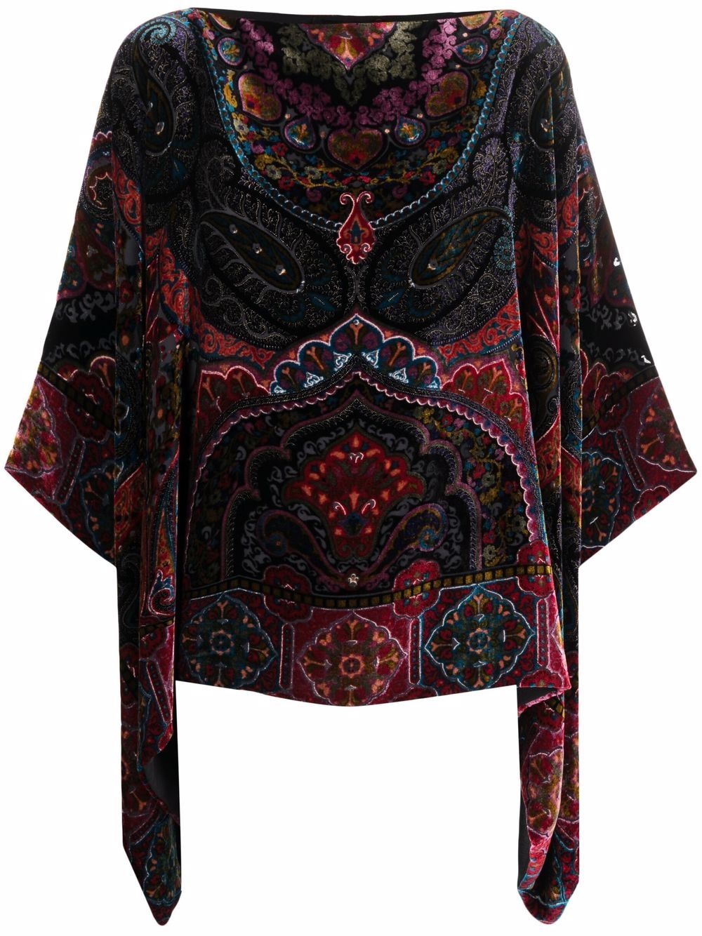 paisley-print velvet-effect cape - 1