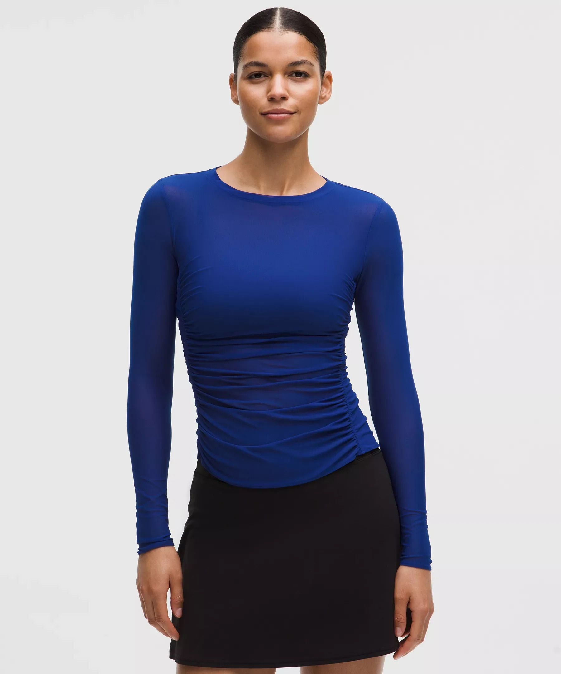 Mesh Ruched Long-Sleeve Shirt - 1