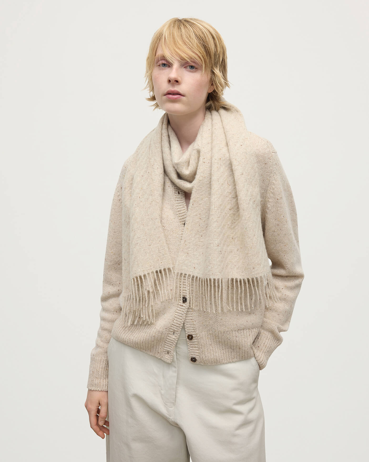 Lofty Twill Cream Cashmere Scarf - 3