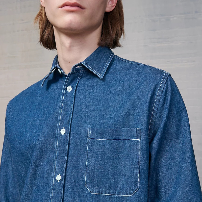 Fitted denim shirt with flexible collar 3