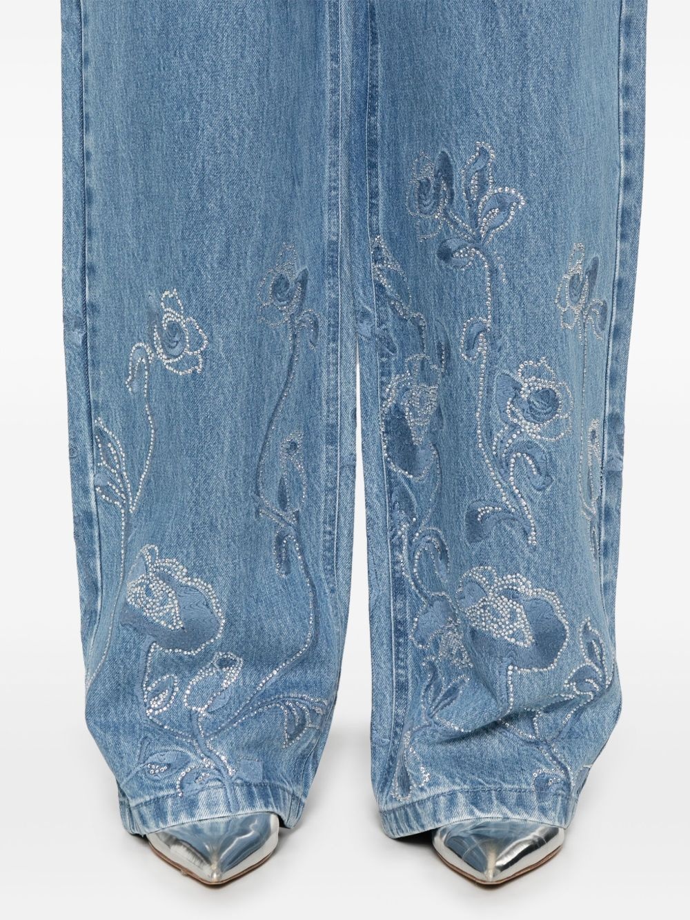 rhinestoned wide-leg jeans - 5