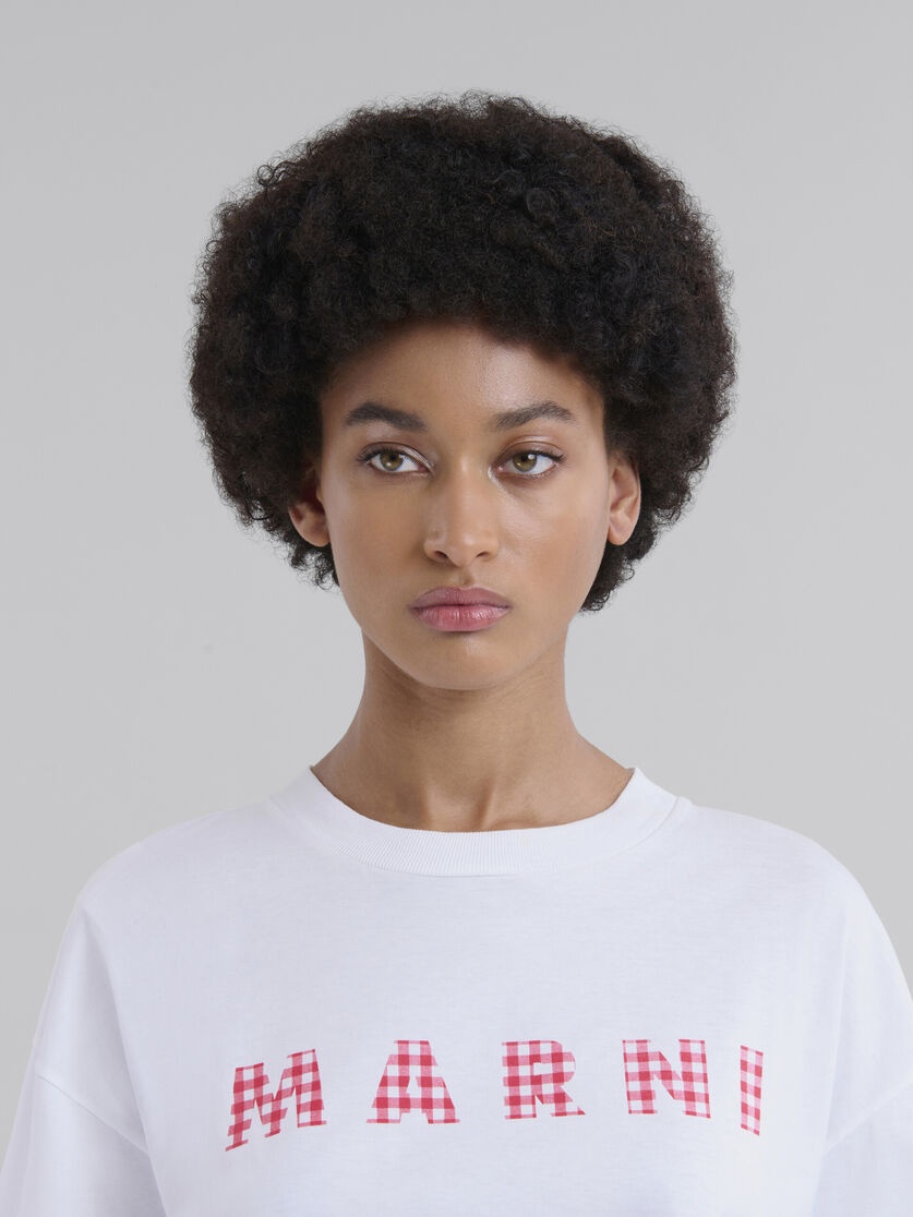 WHITE JERSEY COTTON T-SHIRT WITH CHECKED MARNI LOGO - 4