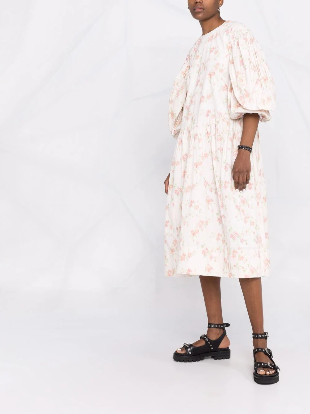floral-print puff-sleeve midi dress - 4