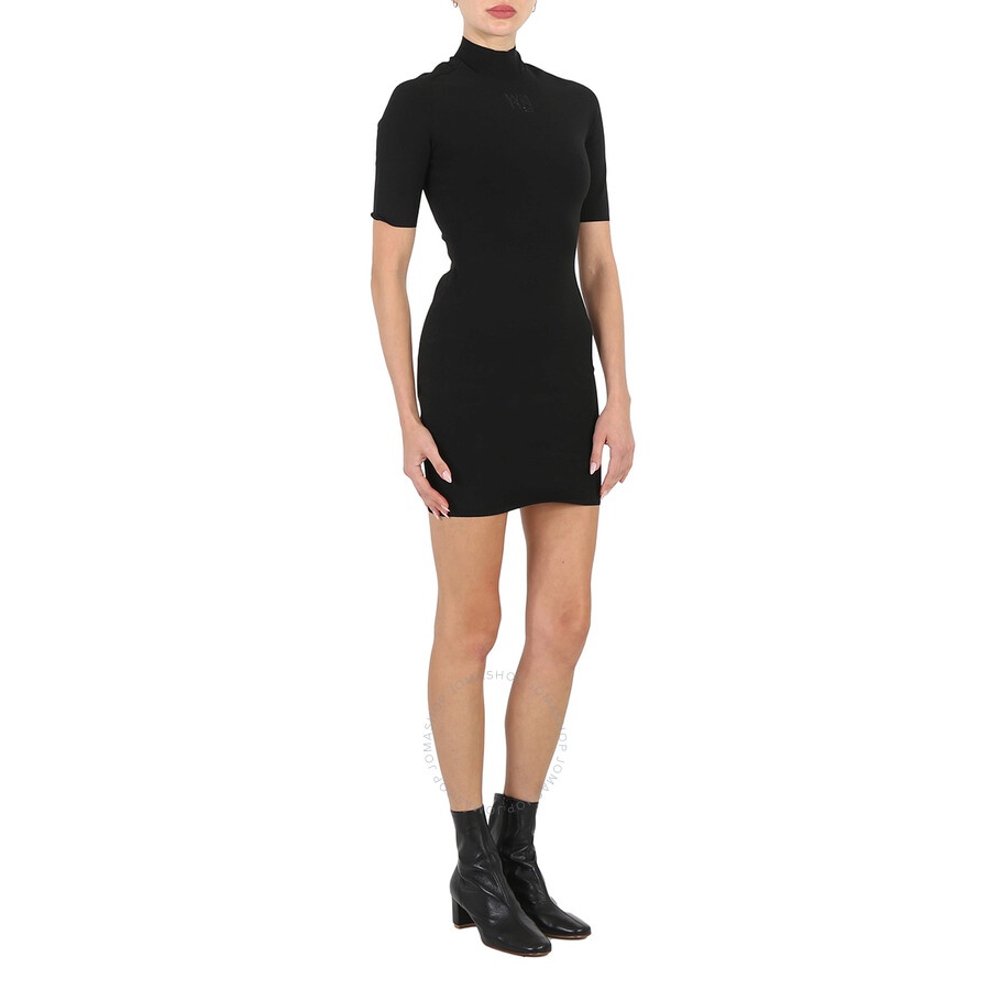 T by Alexander Wang Ladies Black Logo Applique Mock Neck Body-Con Minidress - 5