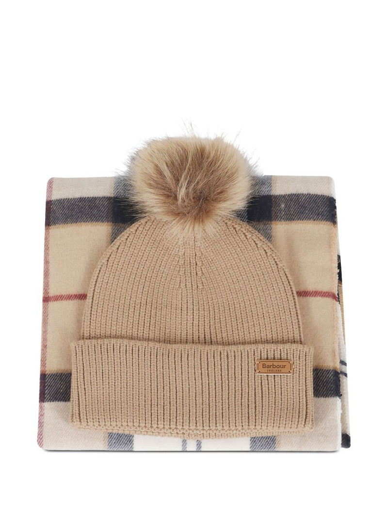 pompom-detail beanie-scarf set 1