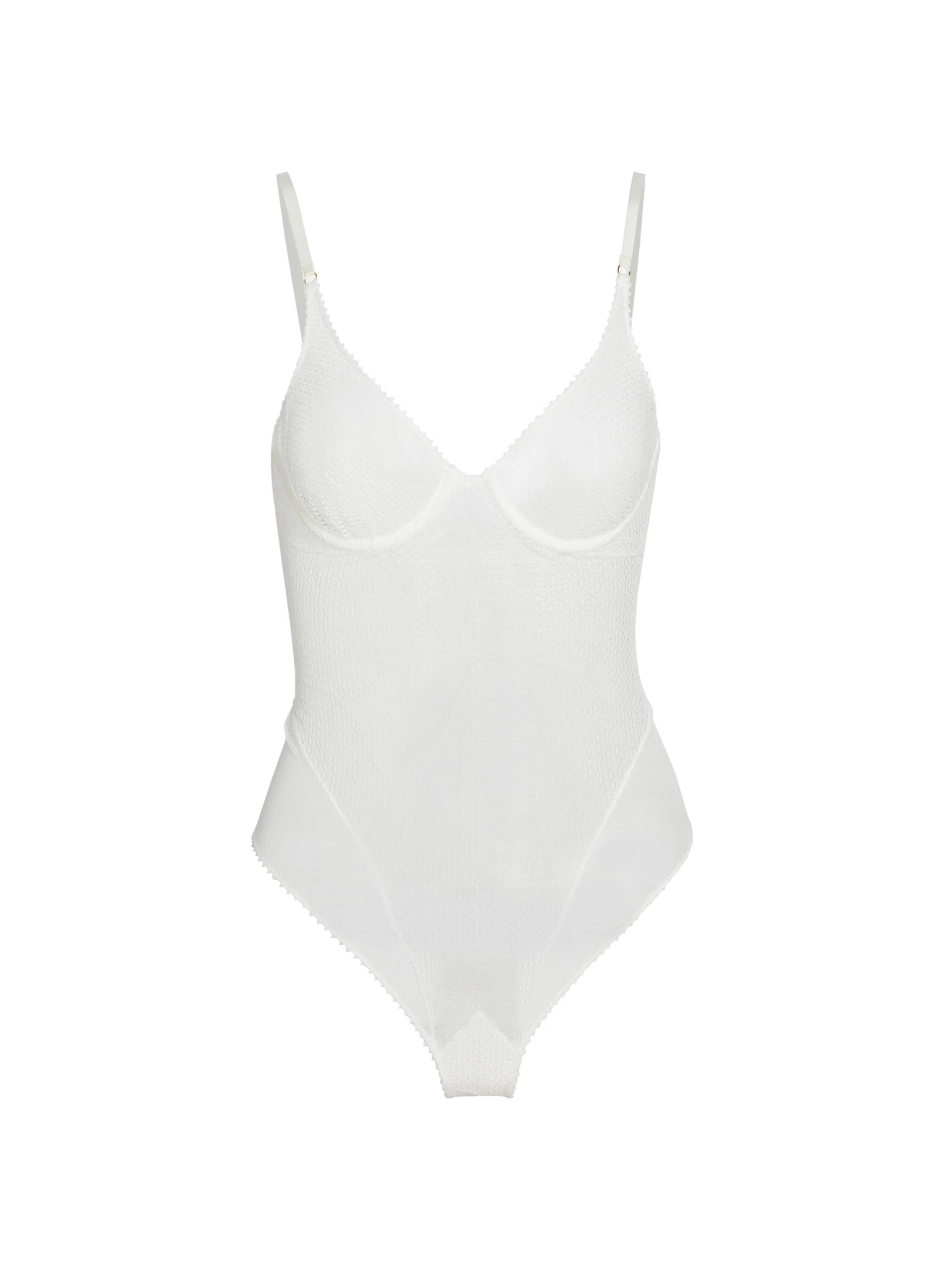 Women's Sheer Crochet Mesh Bodysuit - Ivory - 1