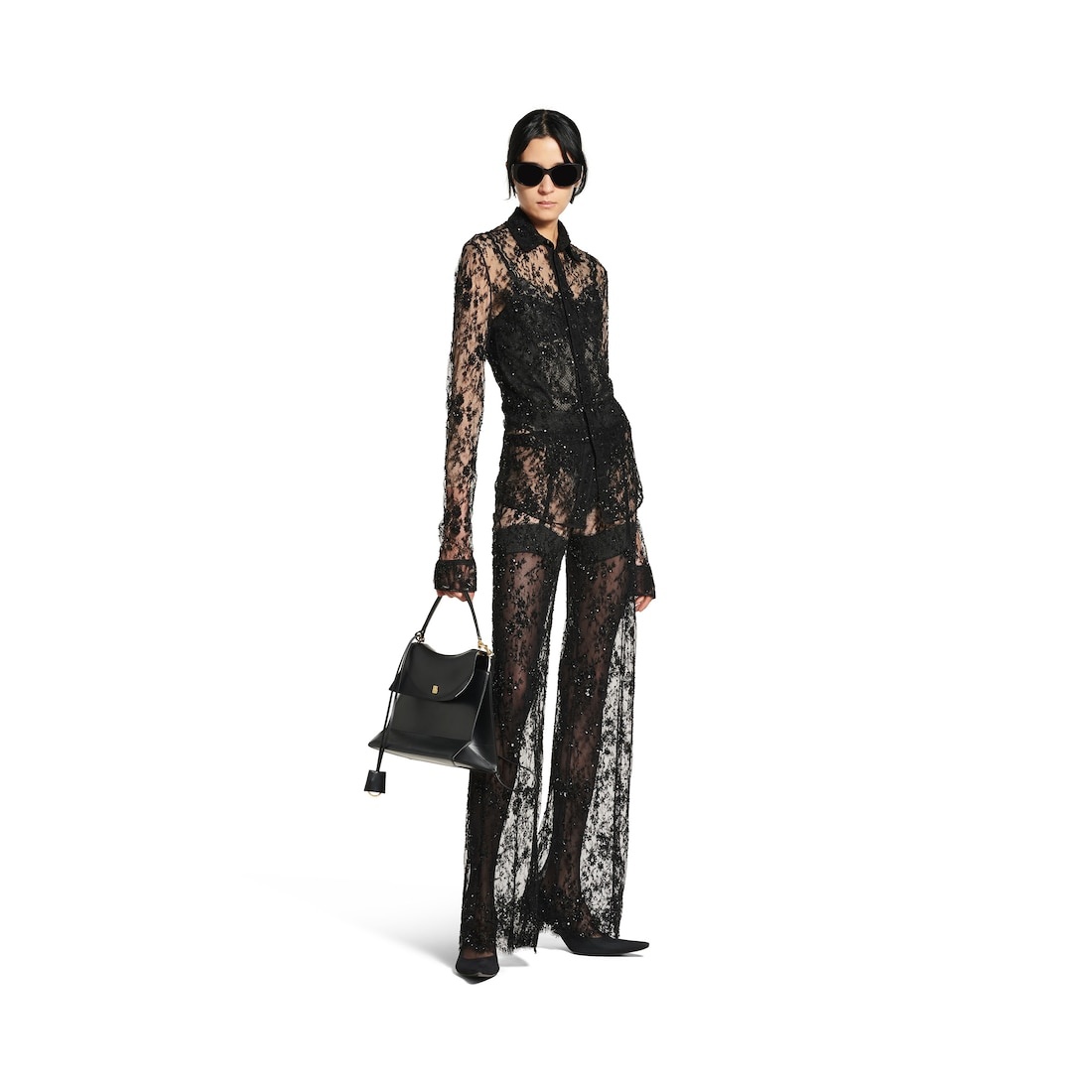 Women's Embroidered Fitted Shirt in Black - 2