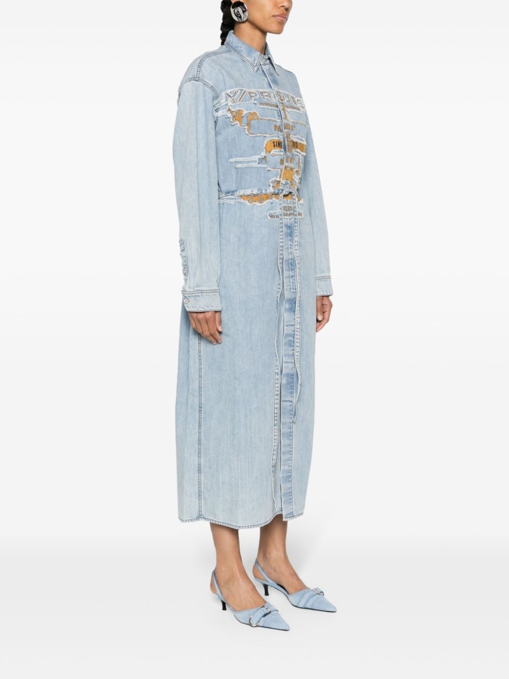 logo-embroidered denim shirtdress - 3