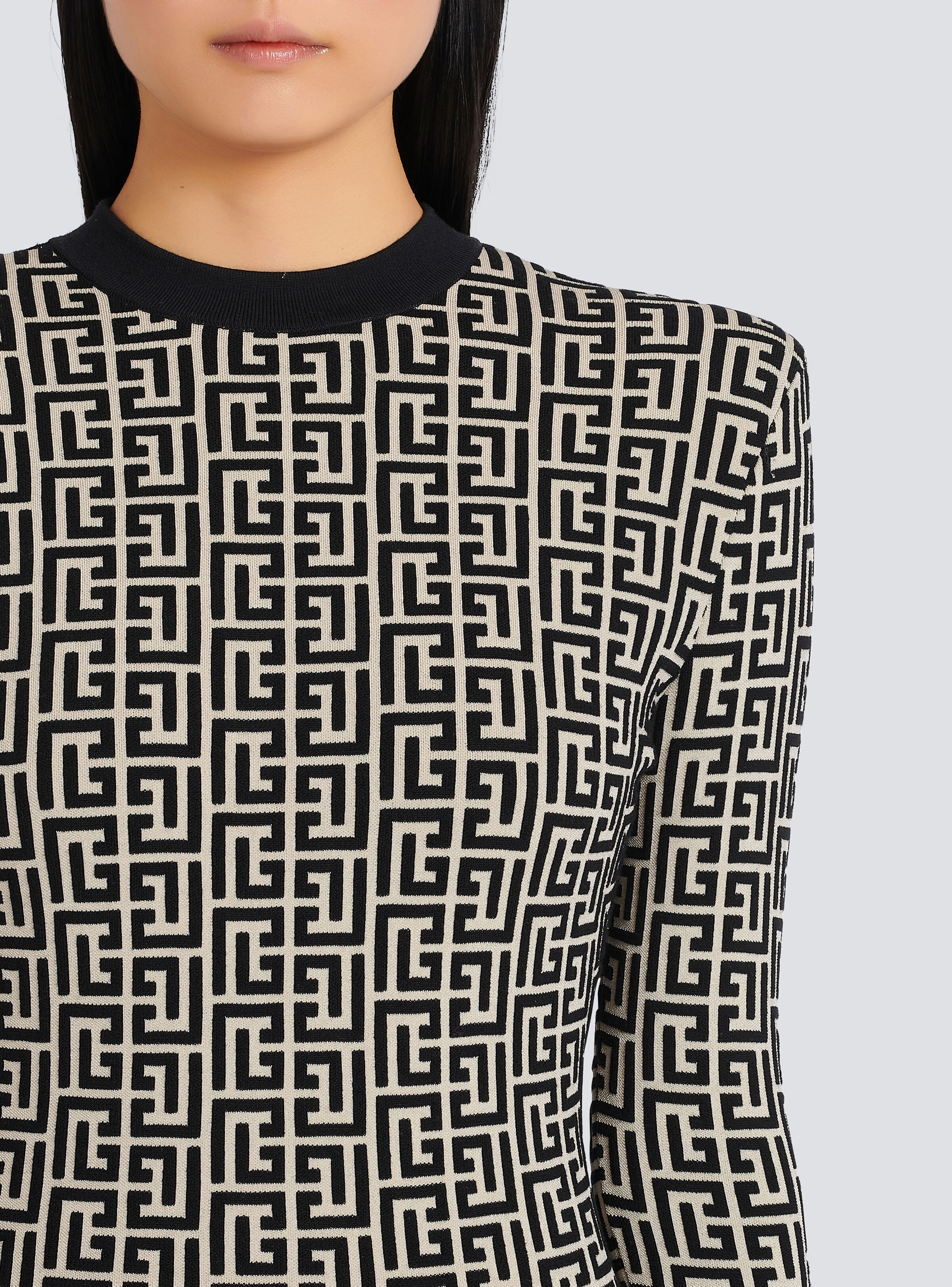 Short bicolor jacquard dress with Balmain monogram - 5