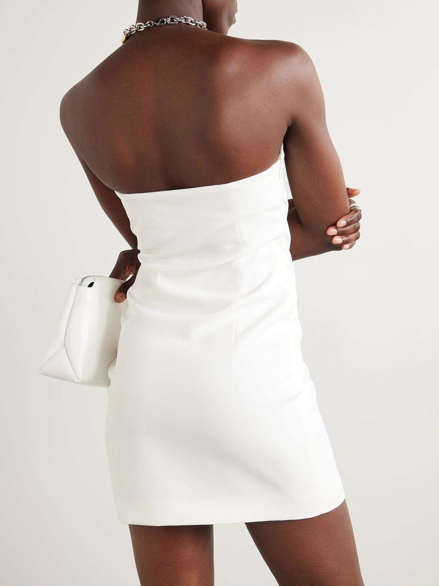 Strapless embellished tulle-trimmed cady mini dress White - 3