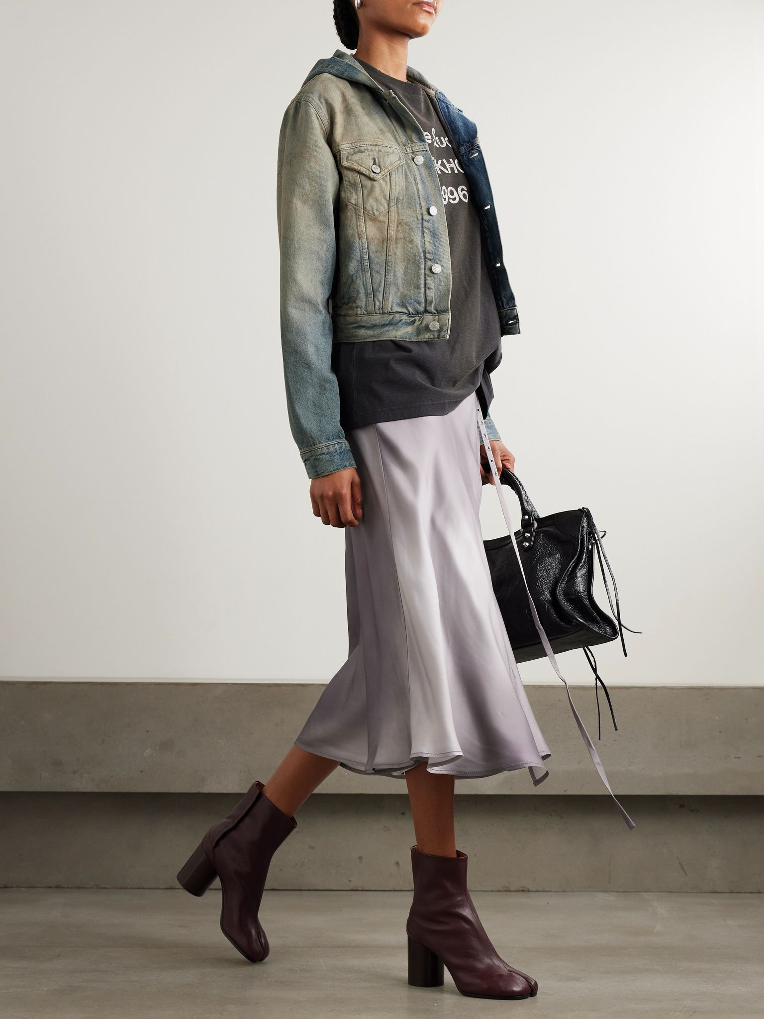 Hooded distressed organic denim jacket Light denim - 5
