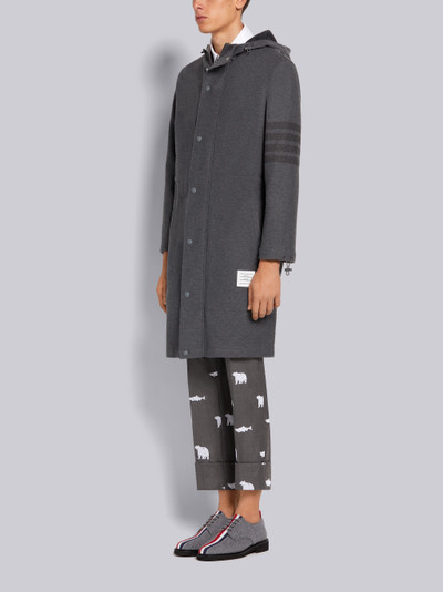 Thom Browne Medium Grey Double Face Tech Twill Tonal 4-Bar Stripe Long Hooded Snap Front Parka outlook