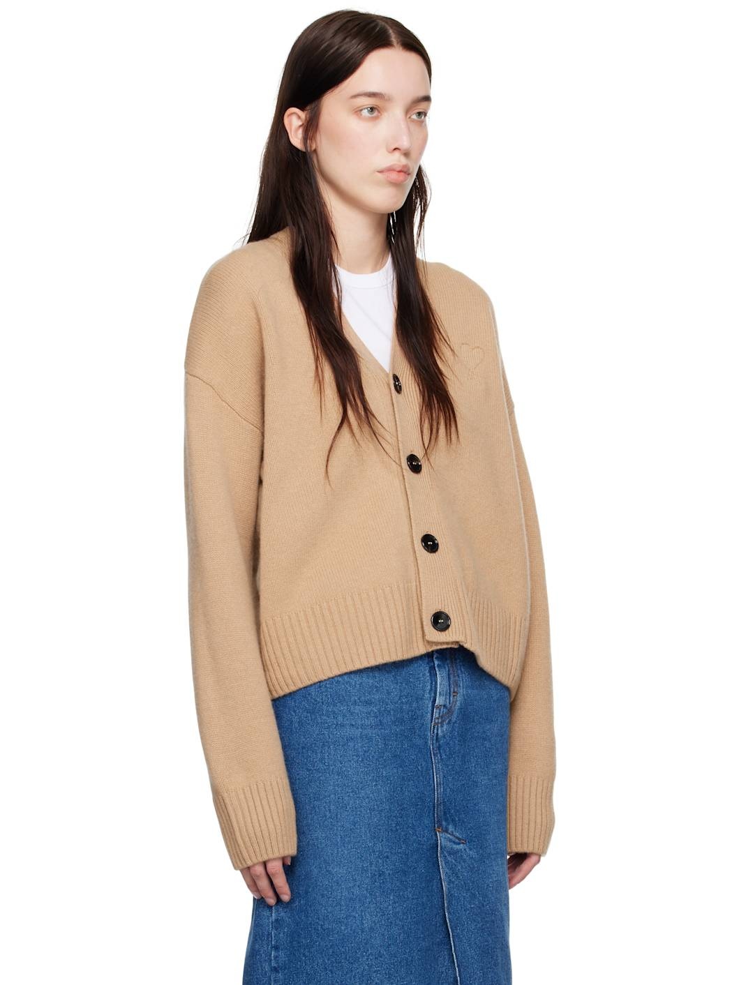 Beige Embossed Ami de Coeur Cardigan - 2