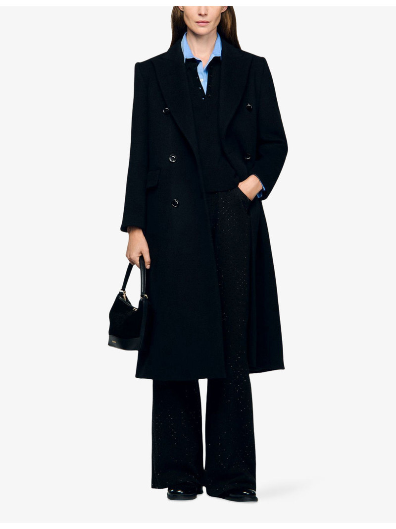 Sandro Long Double-Breasted Wool-Blend Coat outlook