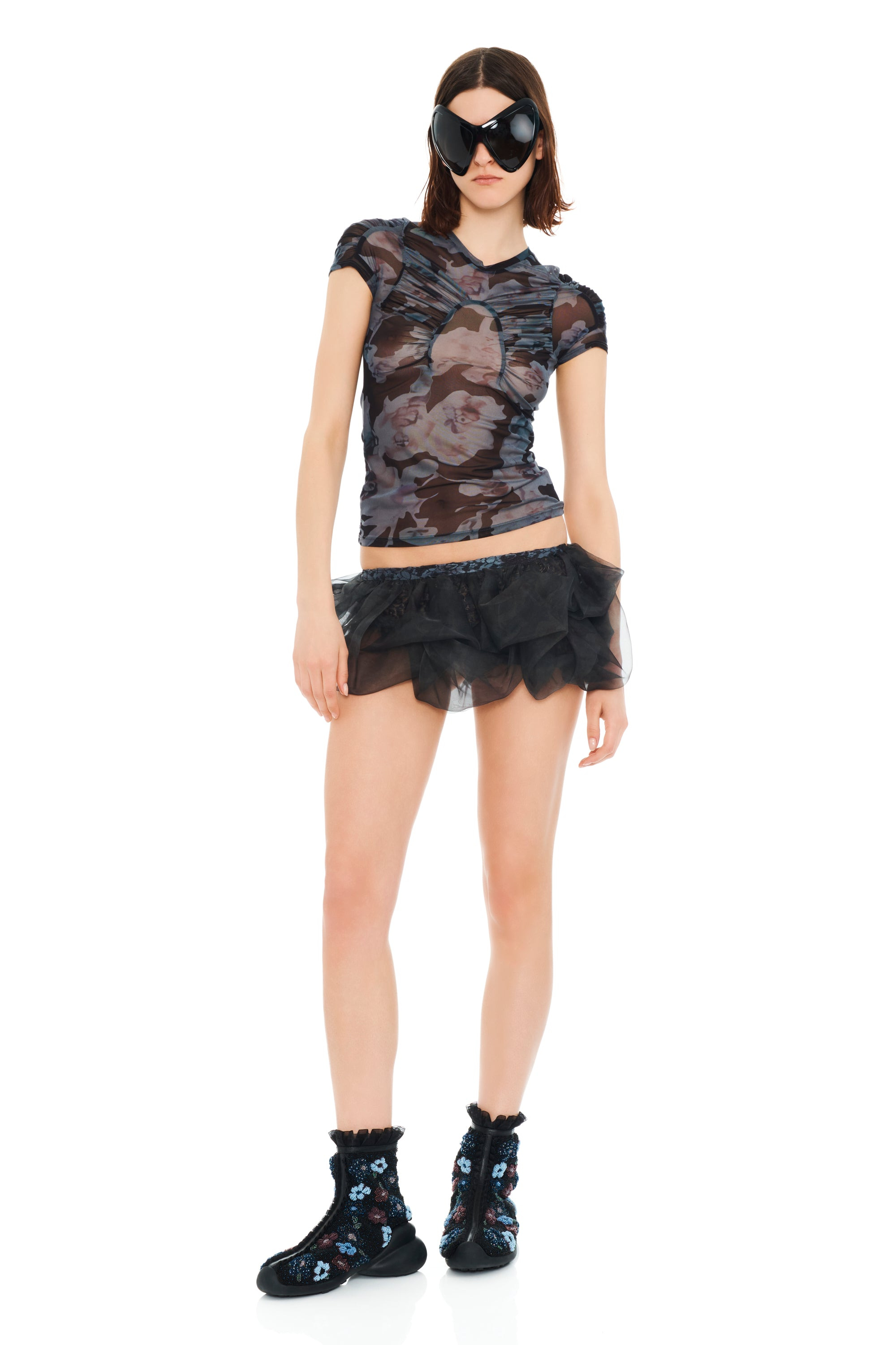 BLACK WATERCOLOR ROSES ARC S/S TOP - 2
