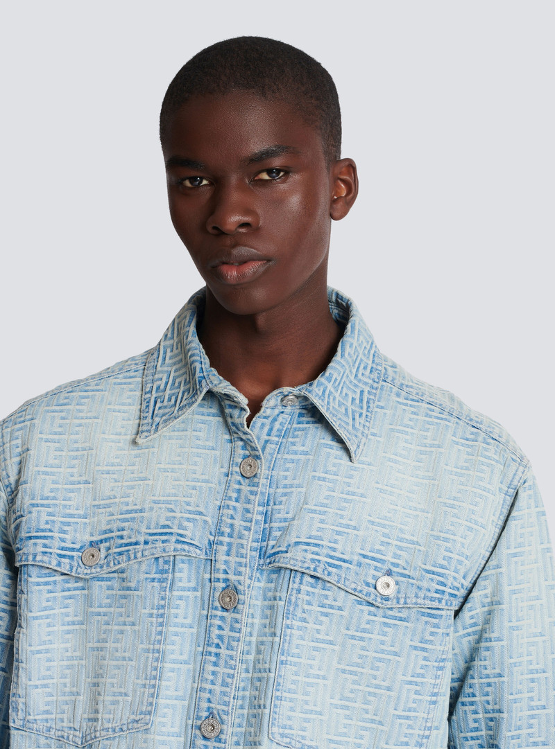 Monogrammed jacquard denim shirt 7