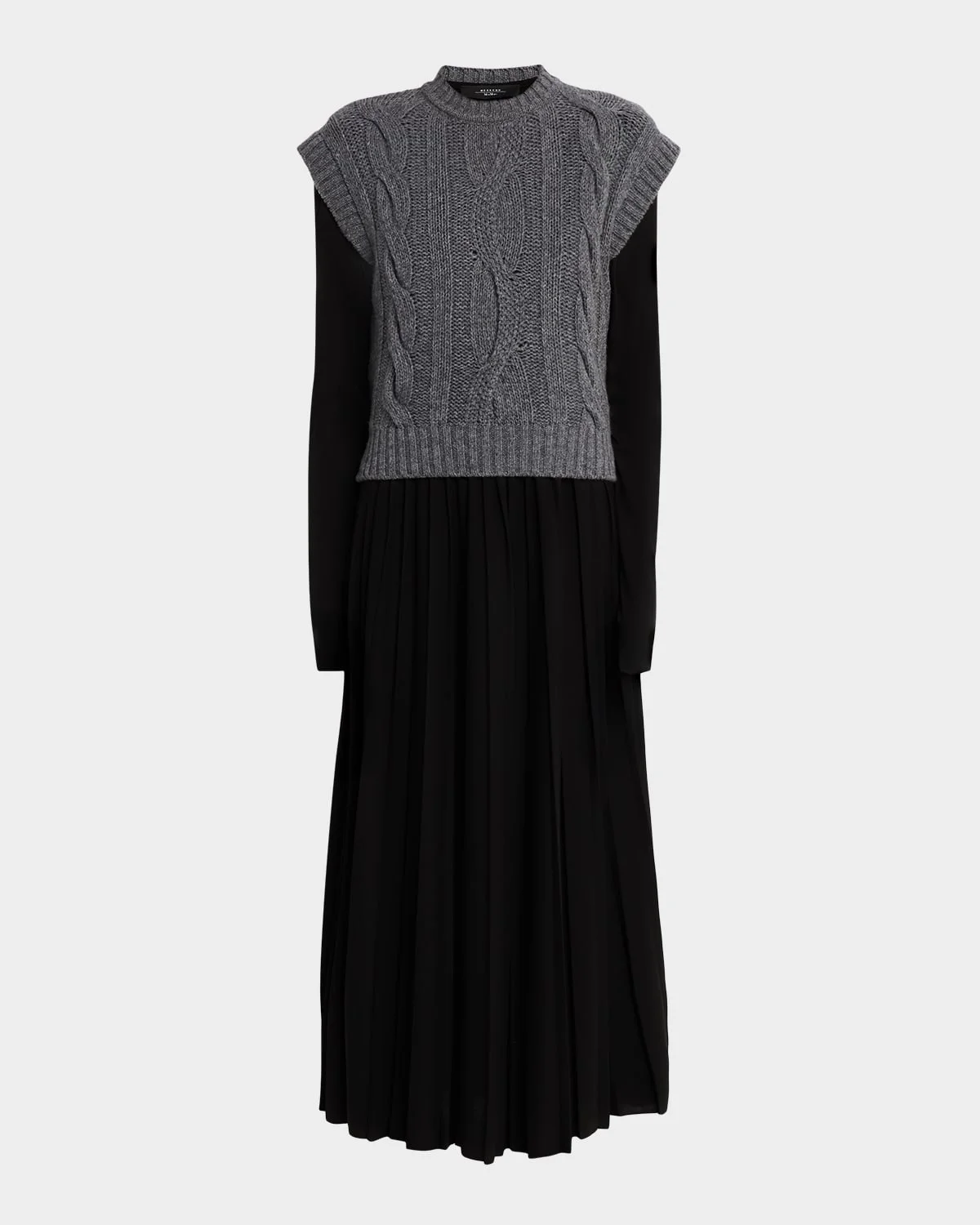 Cable-Knit Vest & Pleated Jersey Midi Dress - 1
