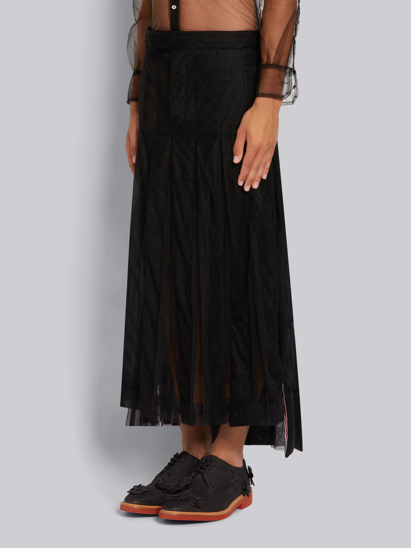 Thom Browne Black Soft Tulle Combo Pleat Insert Ankle Length Backstrap Pleated Skirt outlook