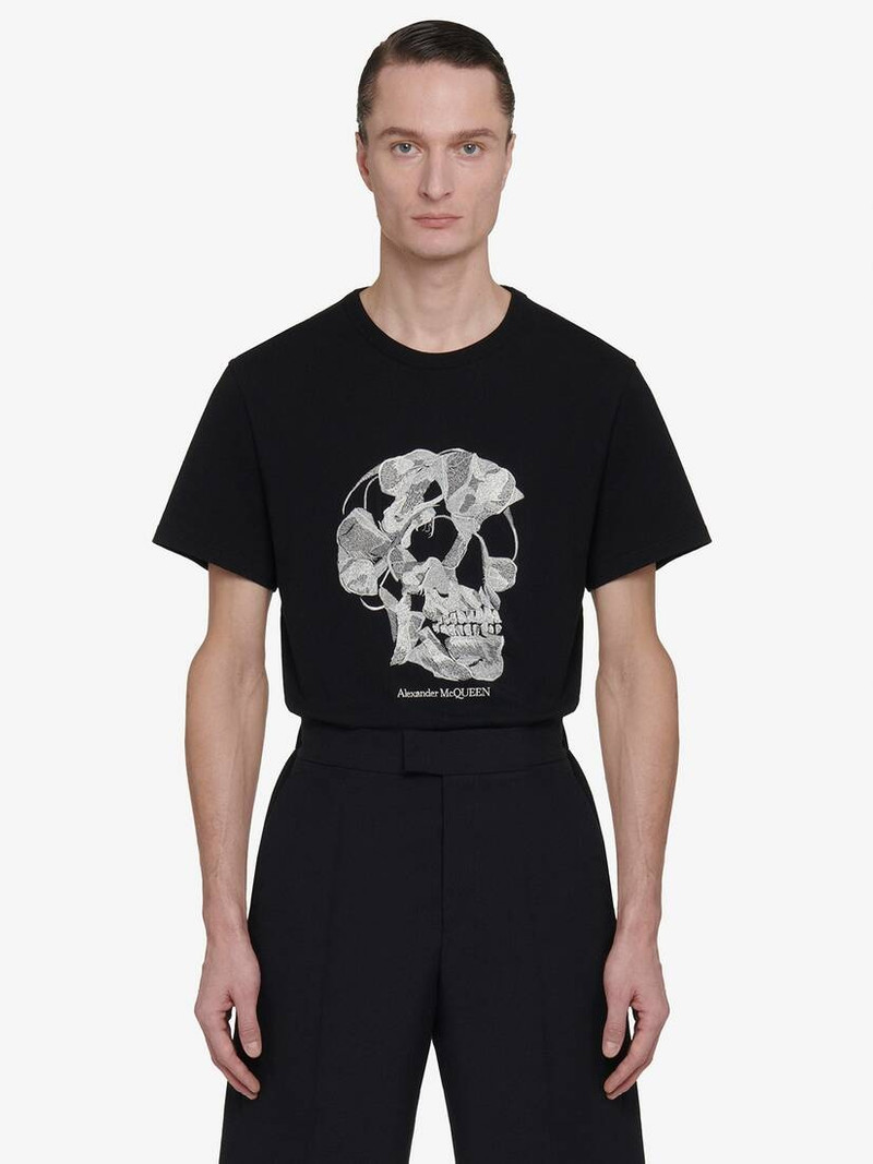 Men's Pressed Flower Skull T-shirt in Black 1