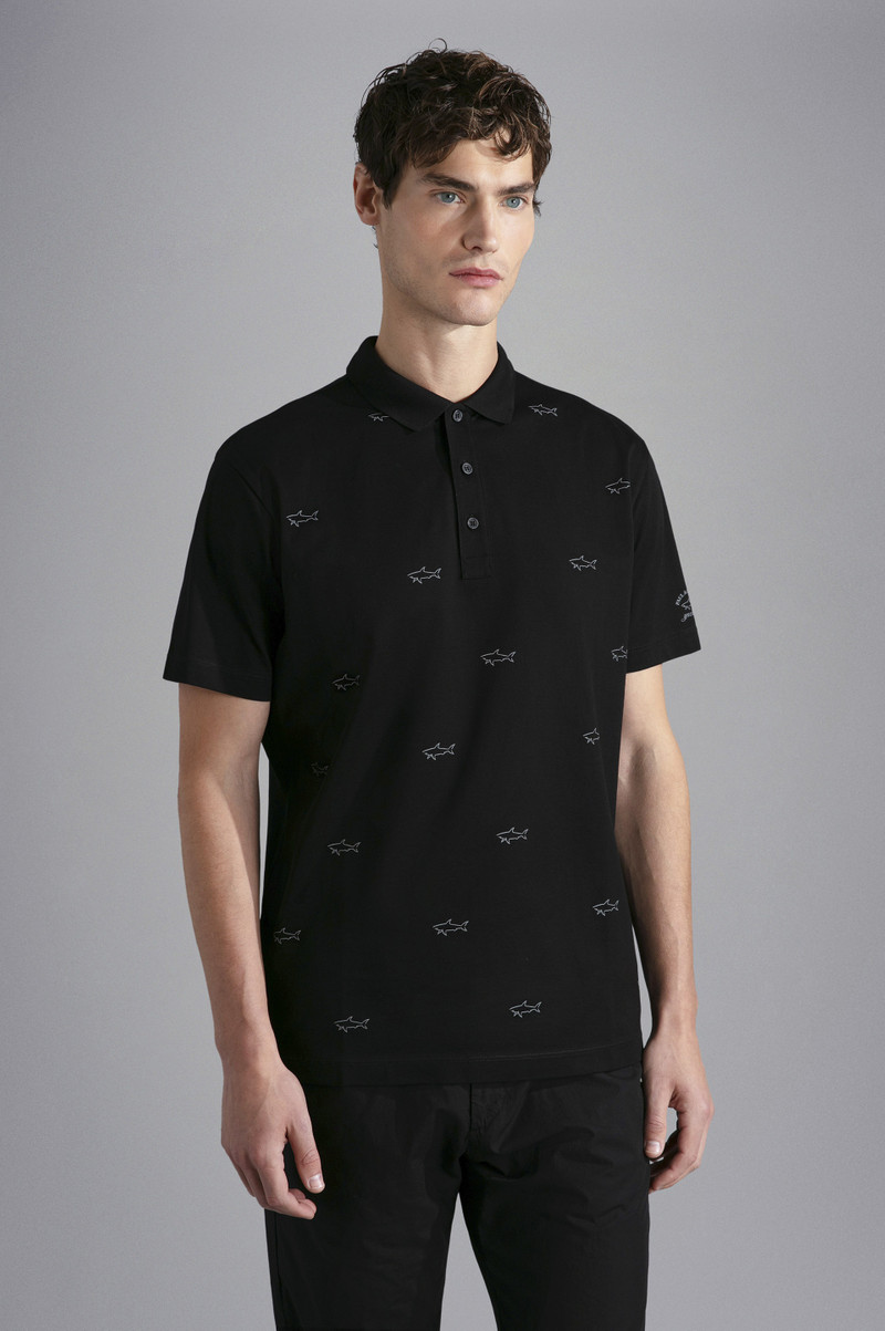 COTTON PIQUE POLO SHIRT WITH ALL OVER REFLEX SHARK PRINT 6