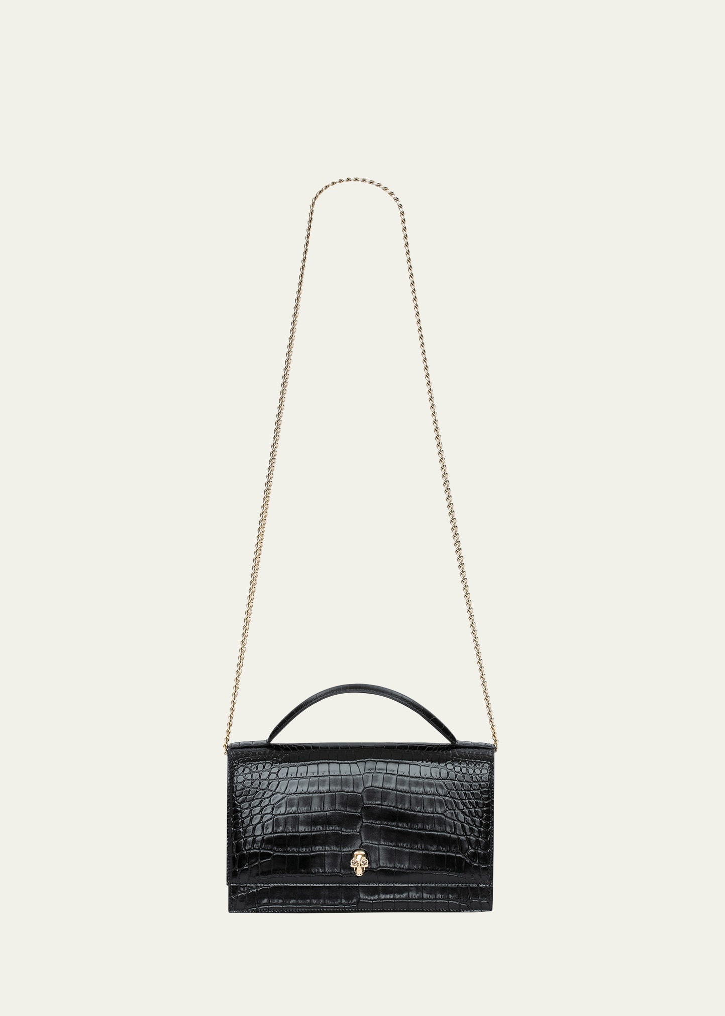 Medium Skull Croc-Embossed Top-Handle Bag - 1