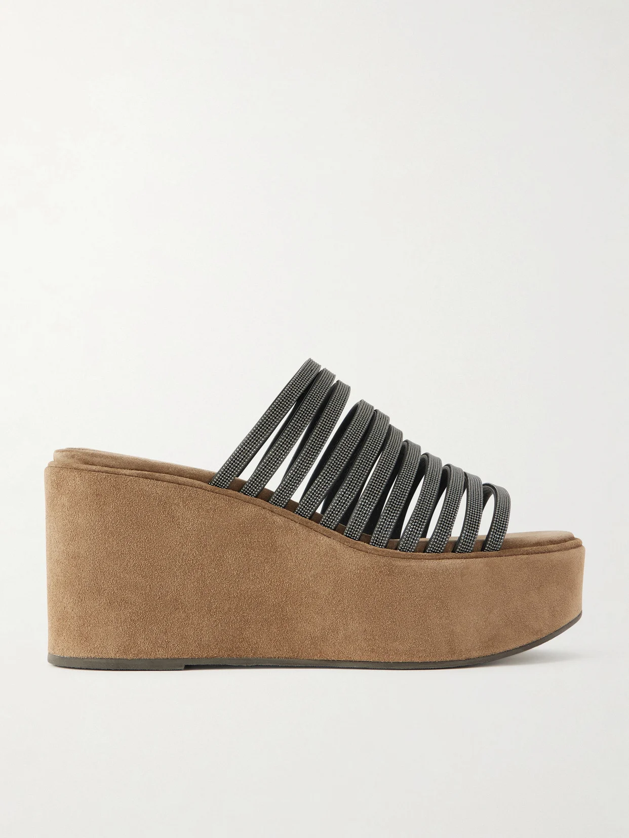 Embellished Suede Platform Mules - 1