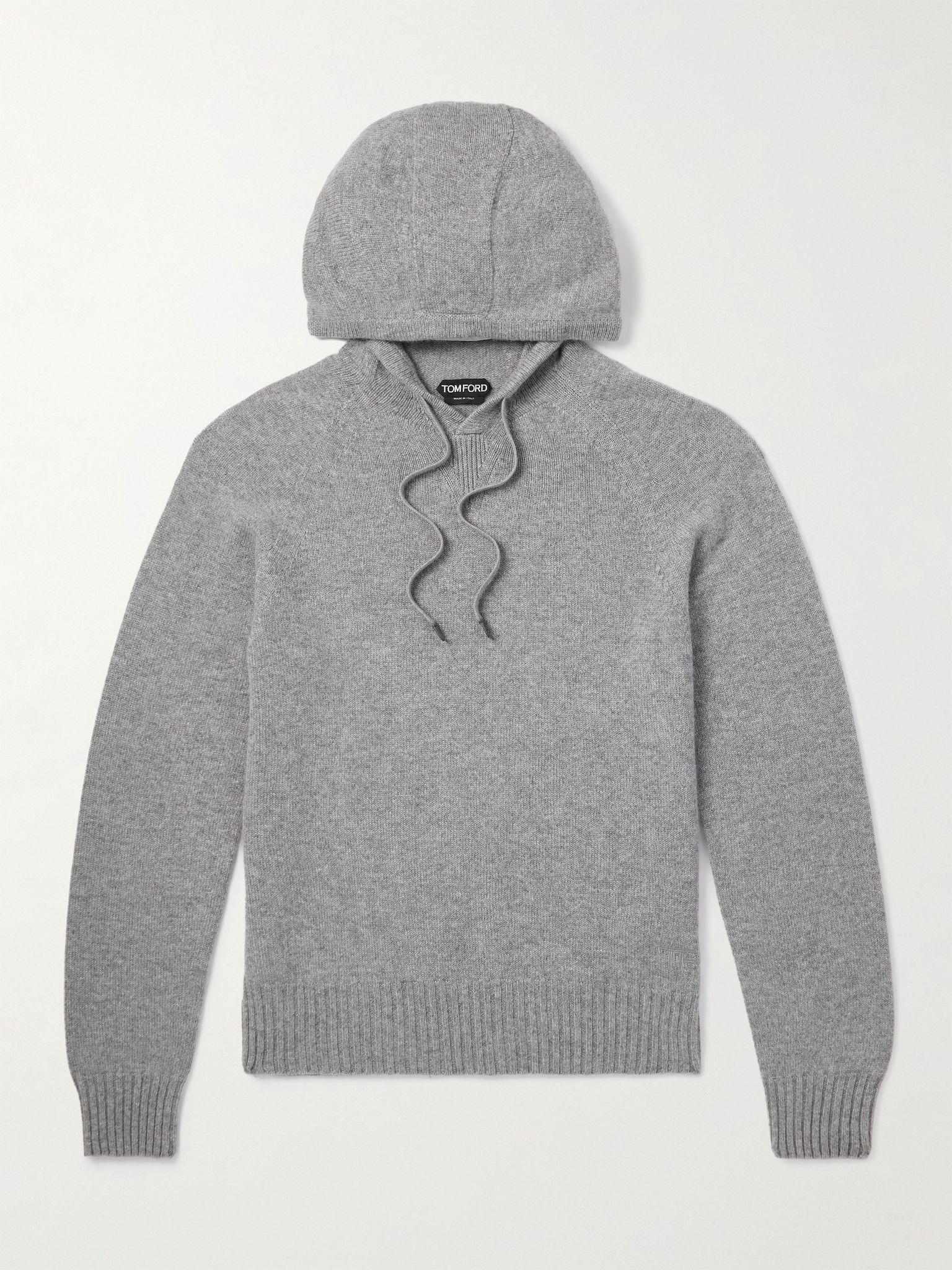 Logo-Embroidered Cashmere Hoodie Gray - 1