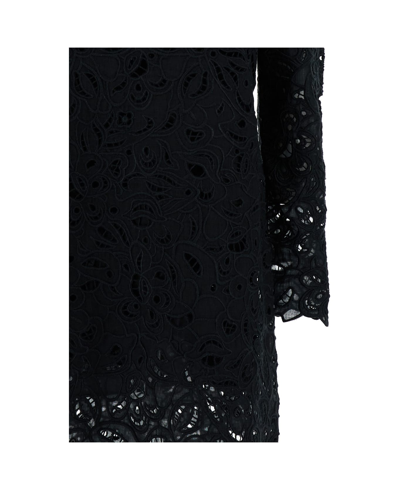 'daphne' Mini Black Dress With Flower Embroidery In Guipure Woman - 3