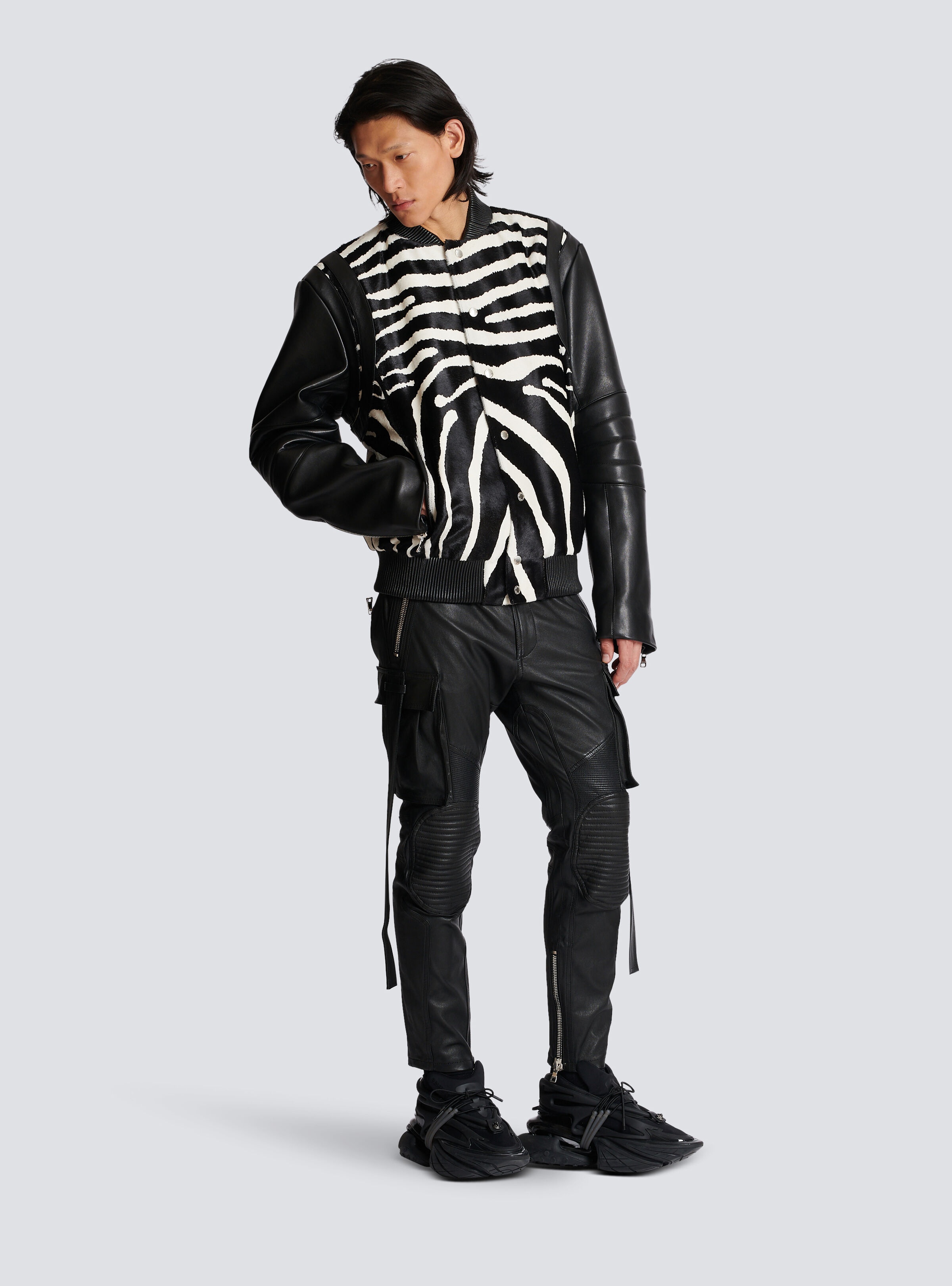 Leather bomber with zebra motif - 3