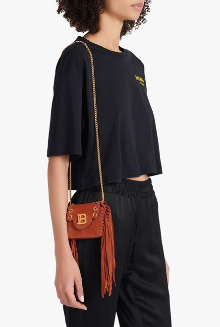 Balmain x Netflix -Fringed terracotta suede mini card holder - 2
