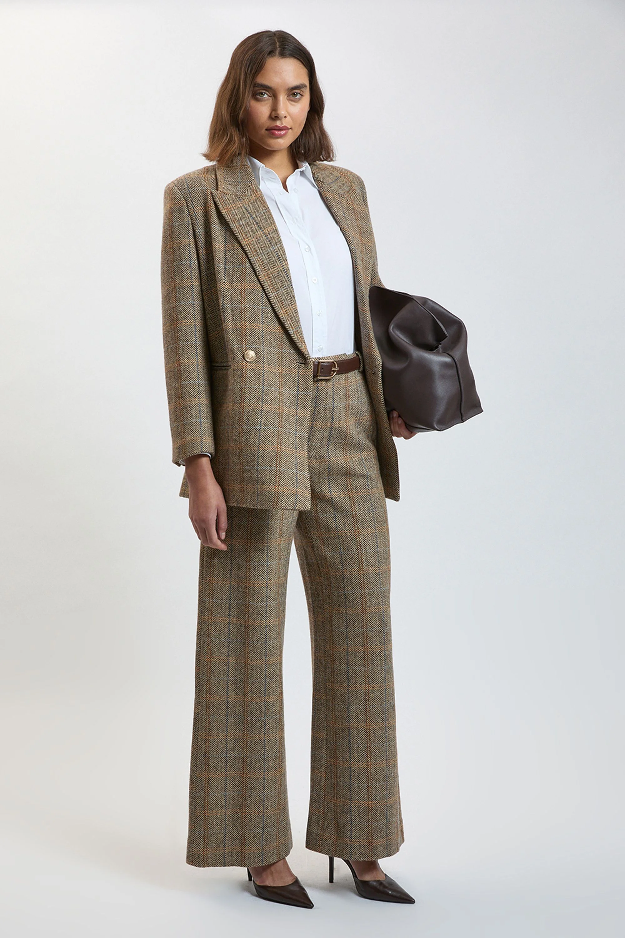 Wool Check Wide Leg Tailored Trouser - 1
