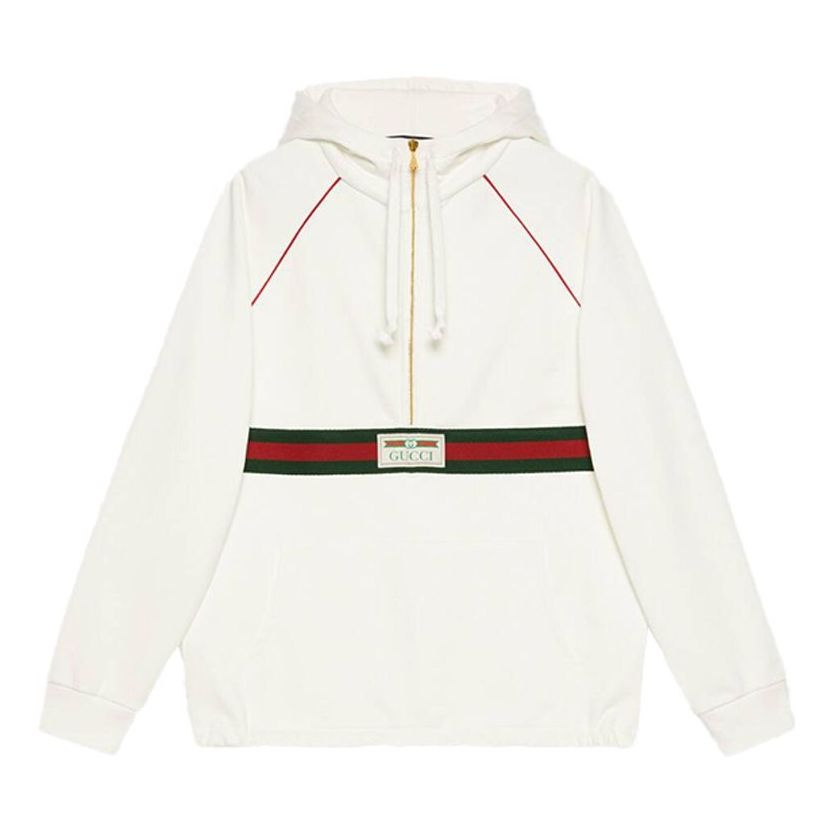 Gucci Hooded Sweatshirt With Web & Gucci Label 'Ivory' 645320-XJDAK-9146 - 1