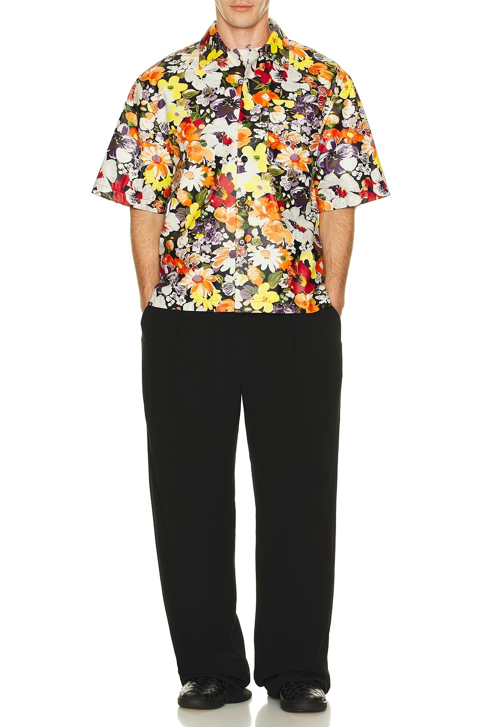 Floral Printed Leather Short Sleeve Shirt - 4