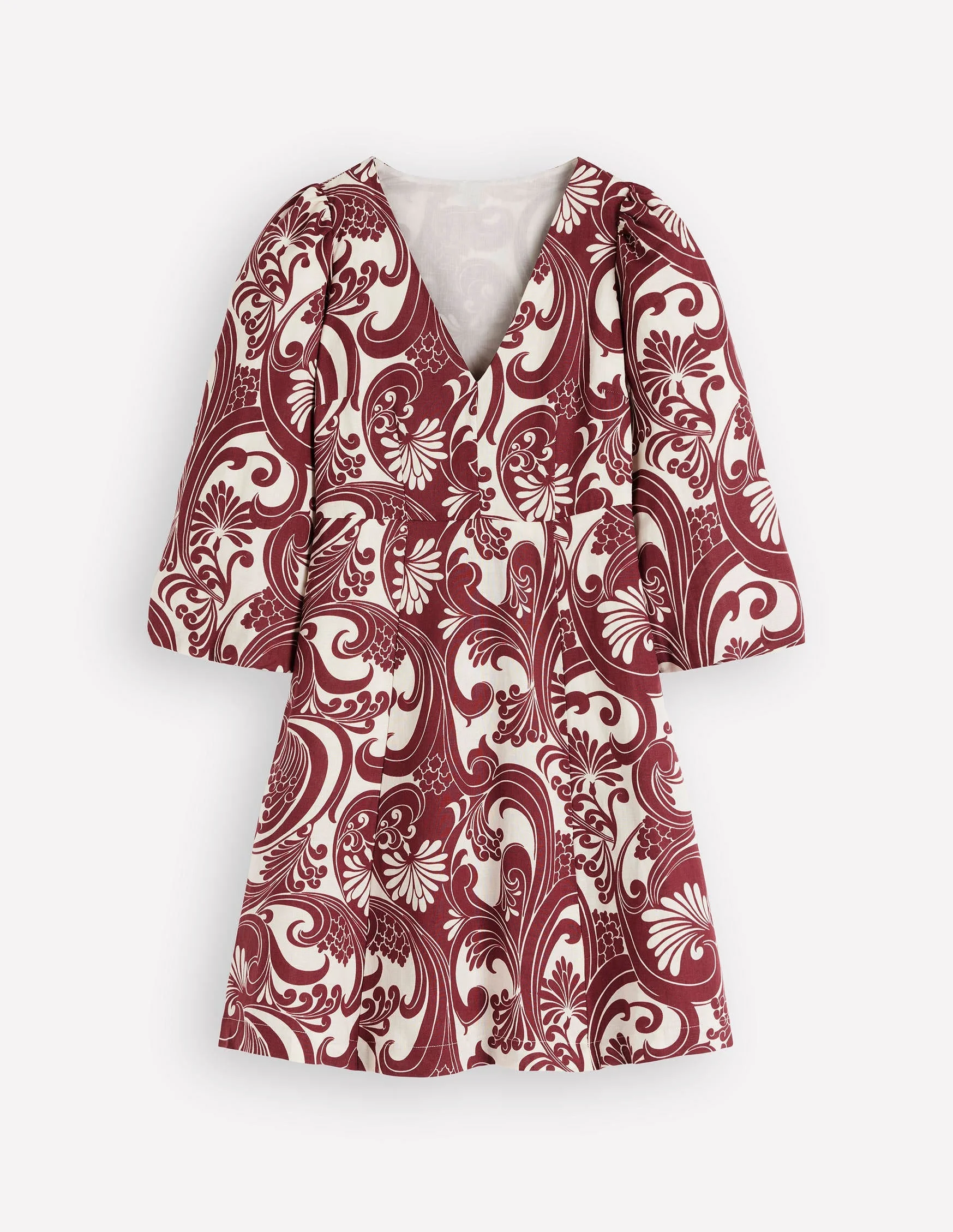 Marla Linen Blend Short Dress-Brown Foliage Whirl - 1